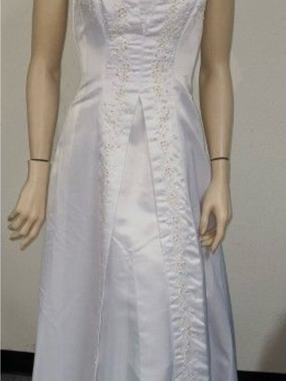 Ivory Satin A-Line Wedding Dress with Floral Appliqué